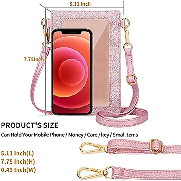 LAST ONE! Cellphone Crossbody Bag PU Leather NEW Pink Glitter - Picture 2 of 7